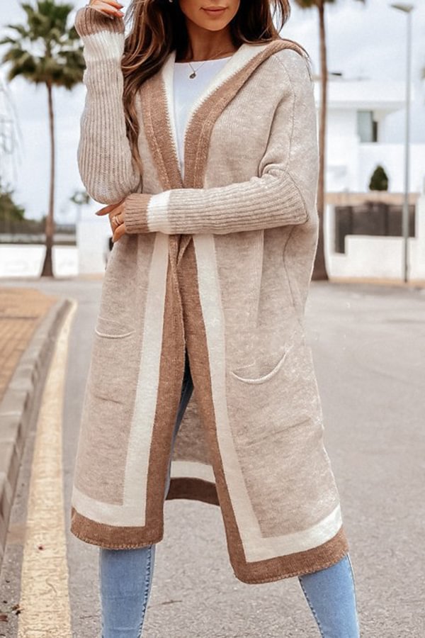 Gaze Colorblock Pocket Hooded Long Cardigan