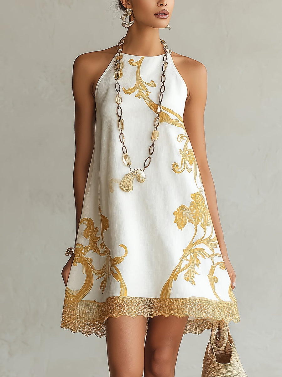 HÉLOÏSE | WHITE LACE MINI DRESS WITH GOLD DETAILS