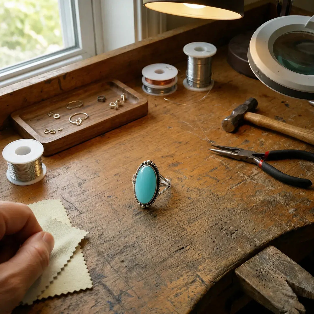 Noemi ring with turquoise and braided band