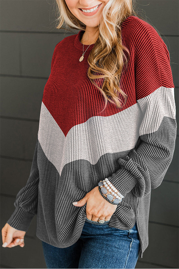 Medium Grey Color Block Corded Tunic Long Sleeve Top
