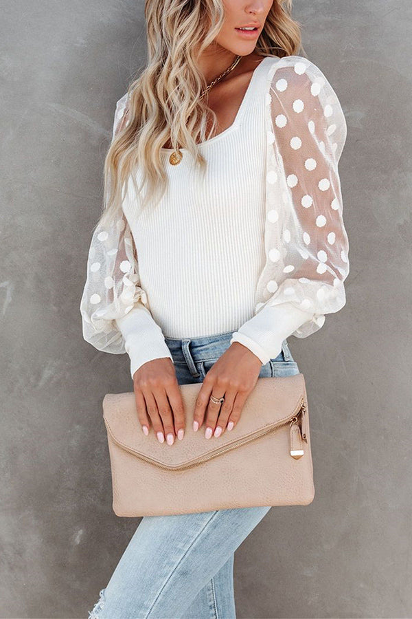 LET'S GO LIGHT DOTTED UP SHEER LONG SLEEVE TOP
