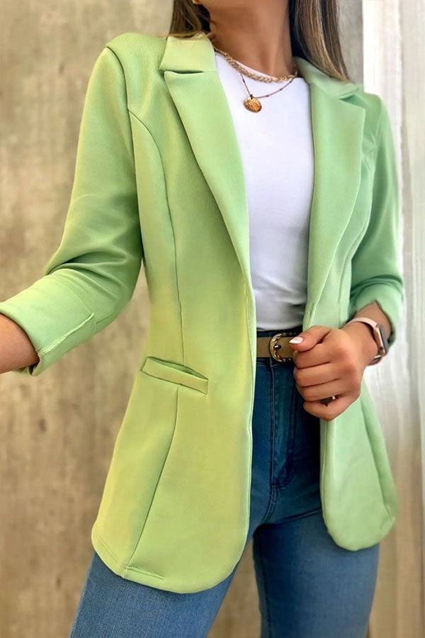 Marciela Solid Color Button Up Side Pocket Blazer