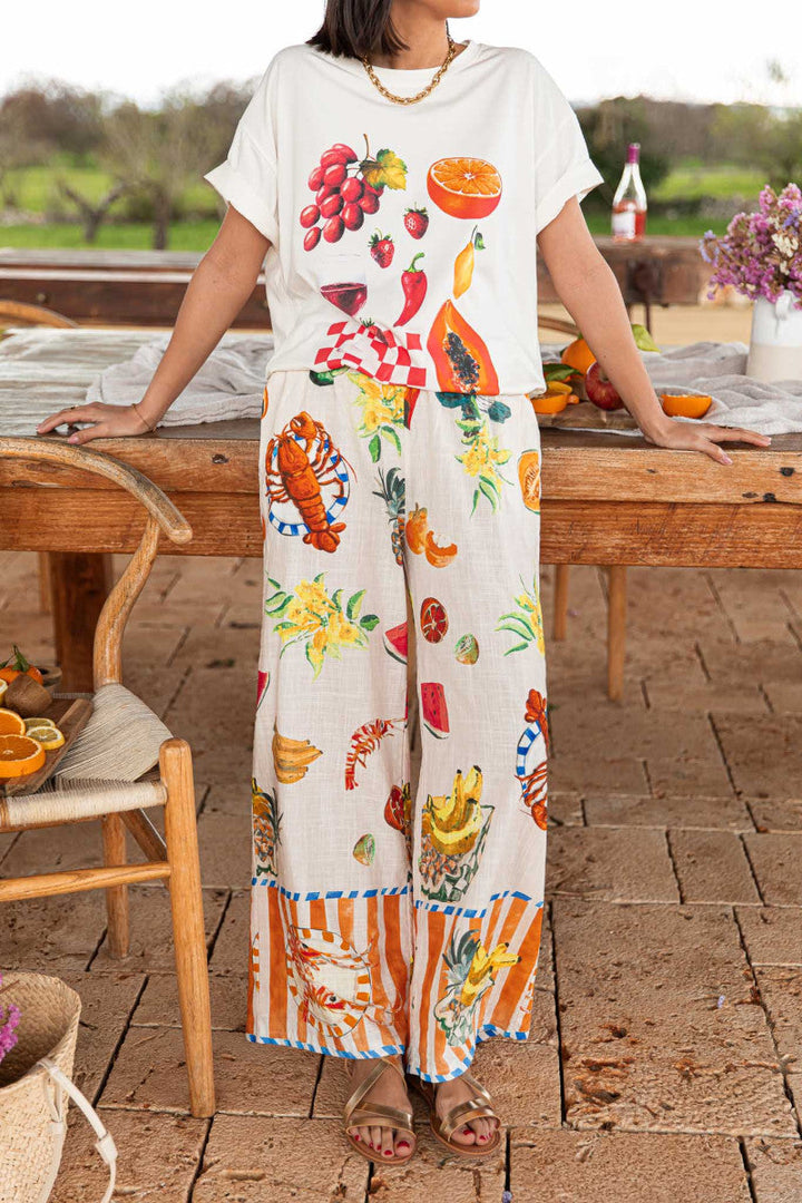 Unique Printed Round Neck Short Sleeve Loose T-Shirt