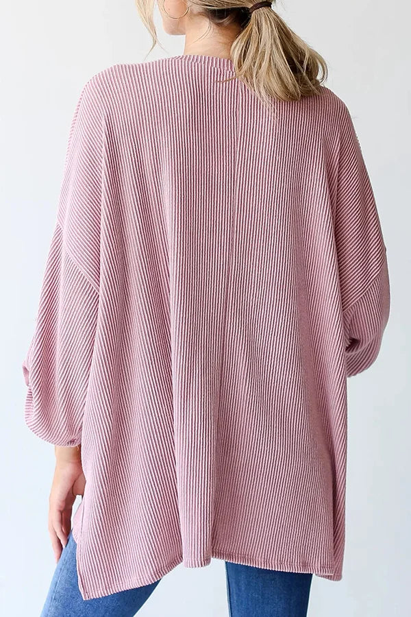 LG Pocket Crew Neck Button Down Long Sleeve Top