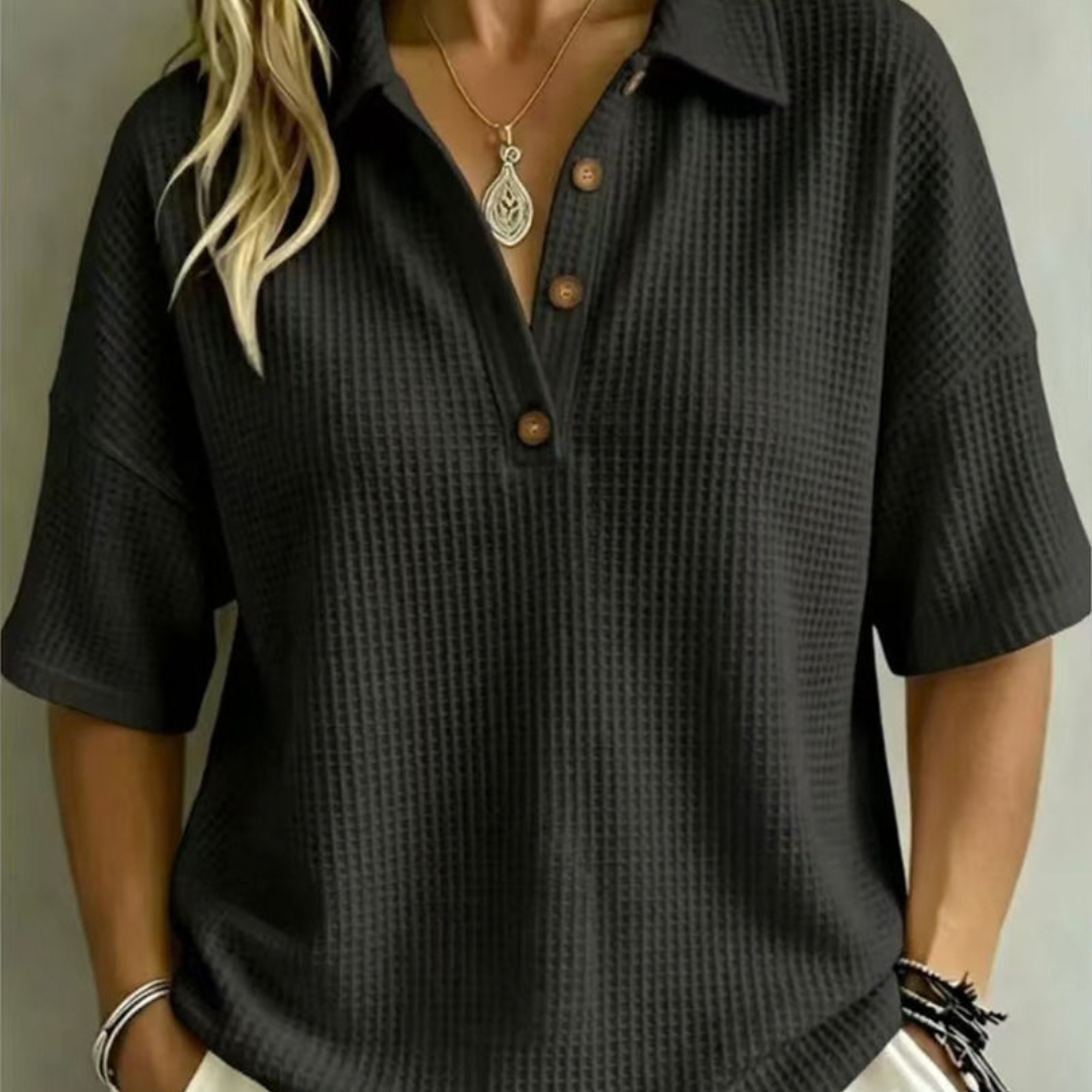 Maddison | Relaxed Waffle Polo Top