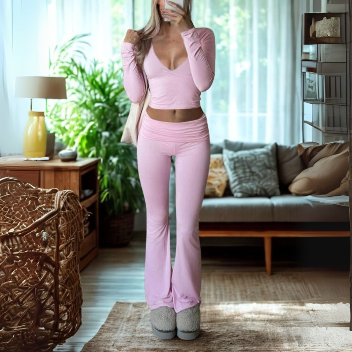 SINAT - V-Neck Long Sleeve Crop Top