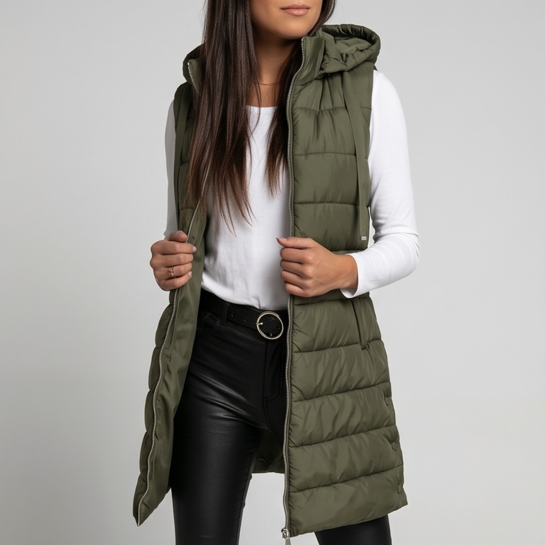 Aveline - Long Hooded Puffer Vest