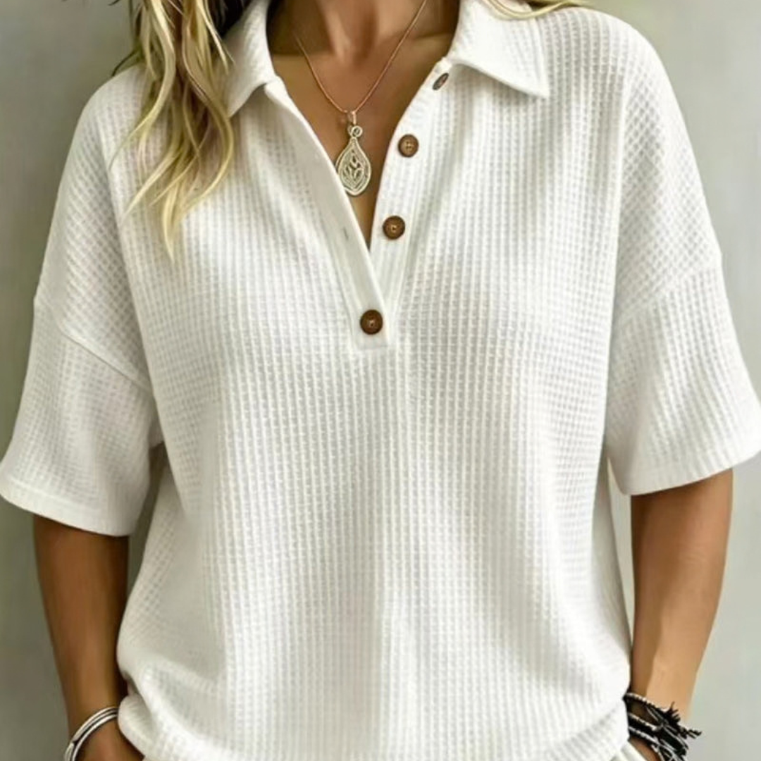Maddison | Relaxed Waffle Polo Top