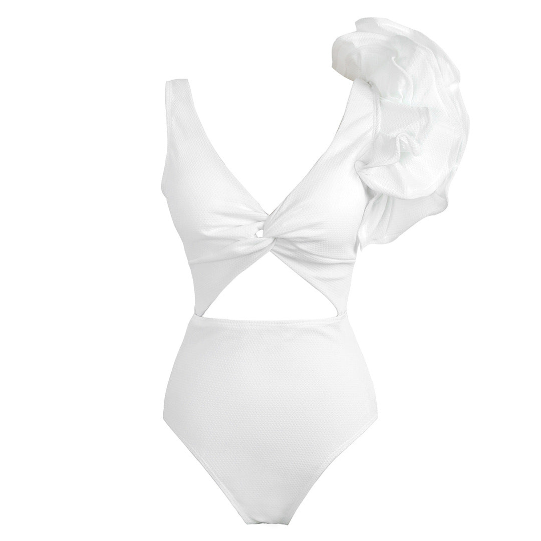One-shoulder ruffled swimsuit