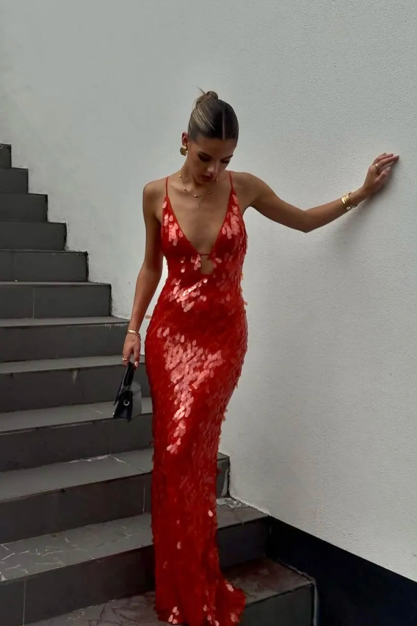 Kalea - Glitter Sequins Backless Strap Dress