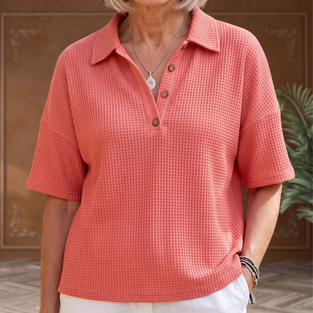 Maddison | Relaxed Waffle Polo Top