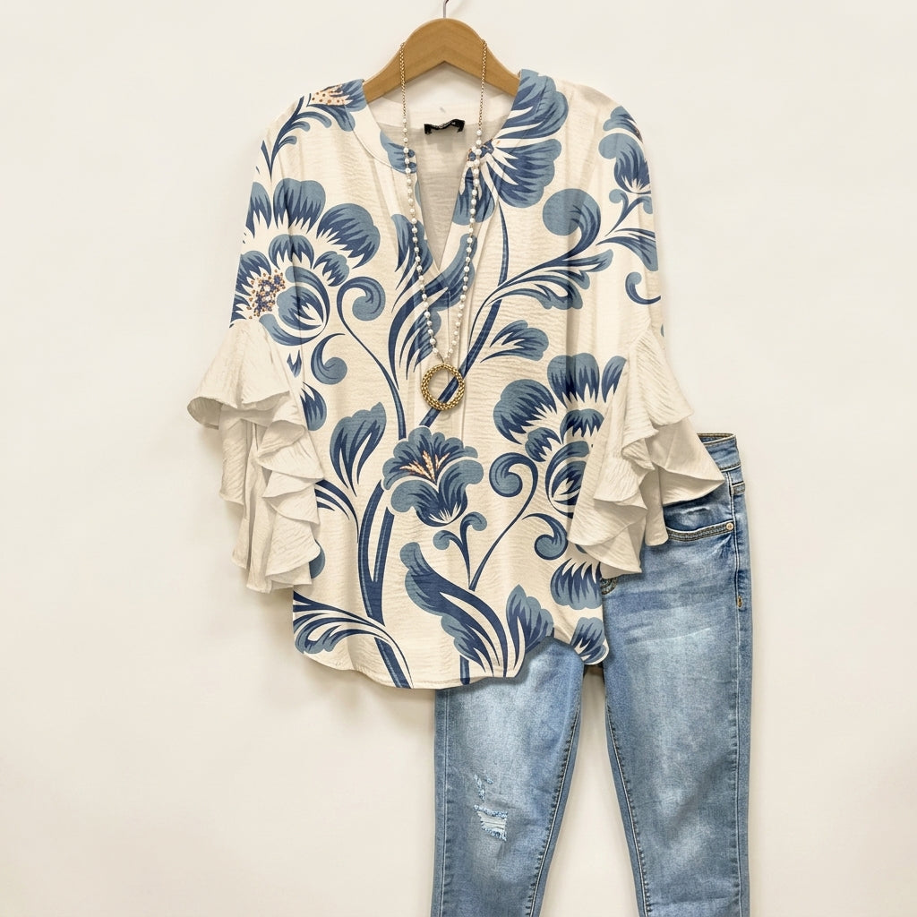 Amalfi Floral Ruffle Blouse