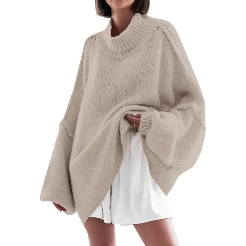 RUSSELT - Ribbed Knit Mock Neck Batwing