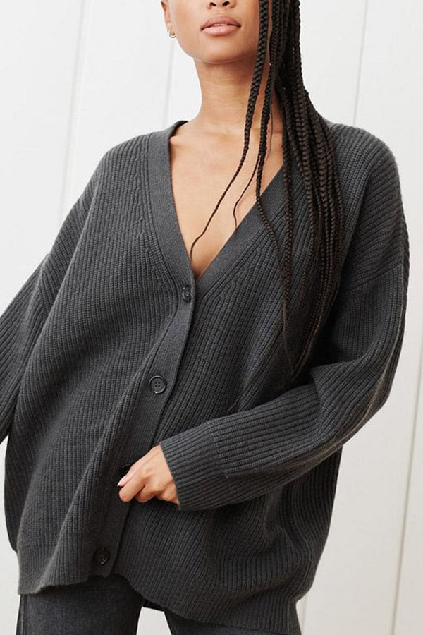 Mountain View Knit Ribbed Button Relaxed Cardigan