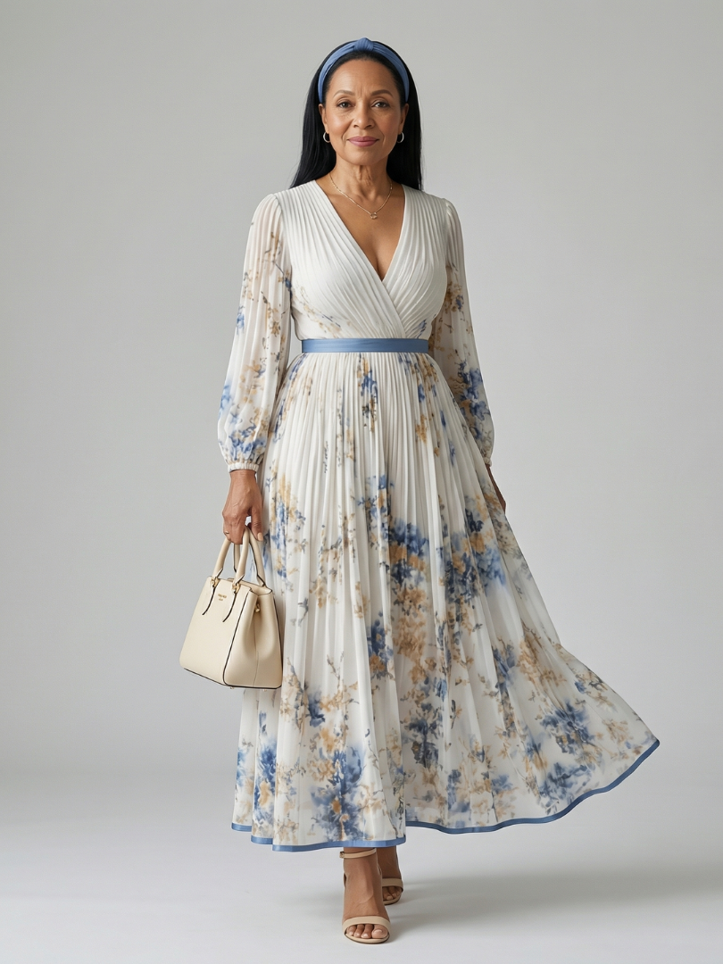 Rielle™ - Pleated Wrap Midi Dress