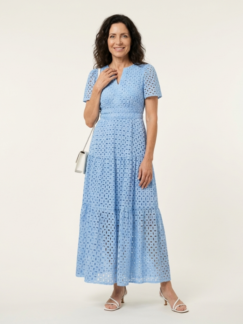 Brielle™ - V Neck Short Sleeve Tiered Midi Dress