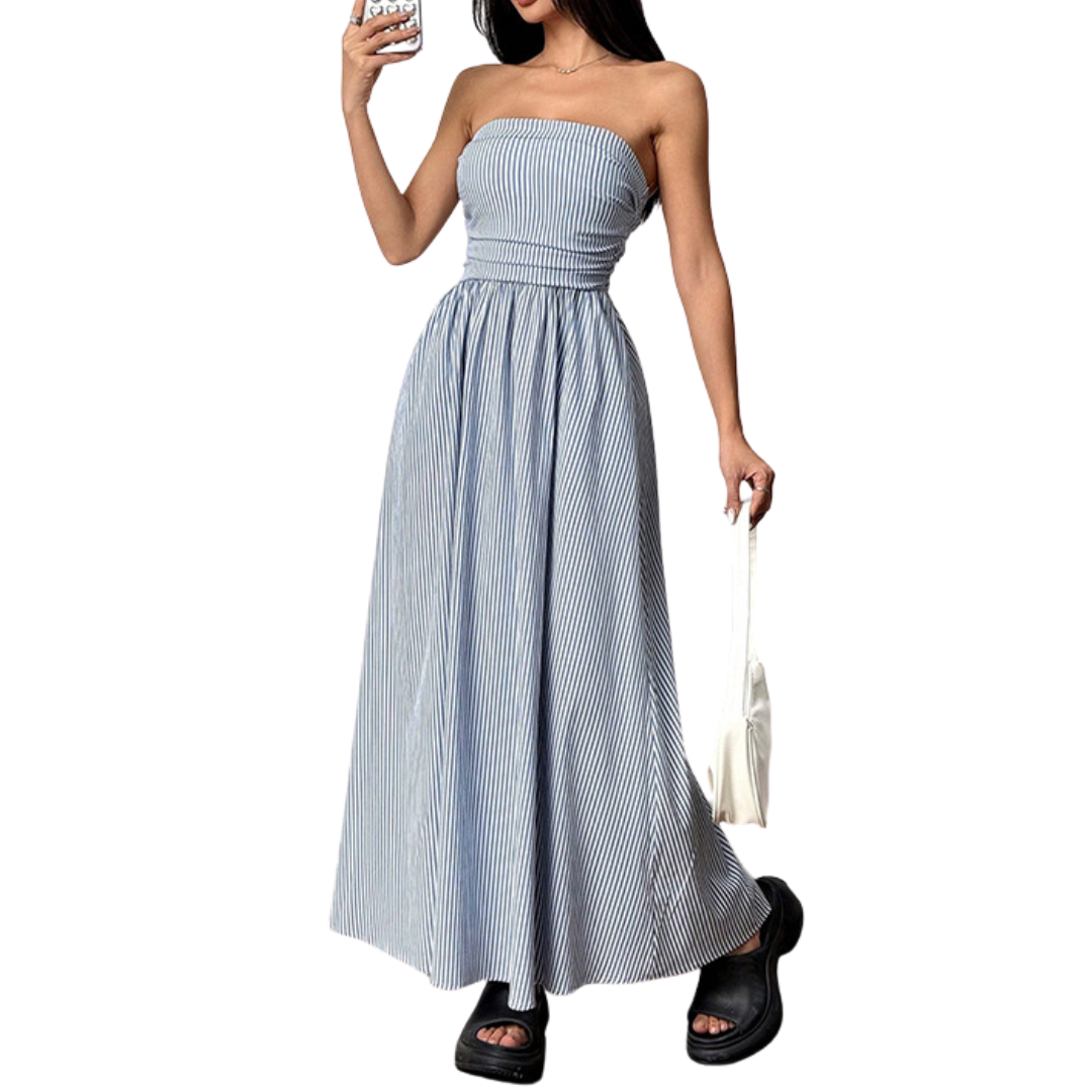 TRIXETTE™ – Striped Strapless Pocket Maxi Dress
