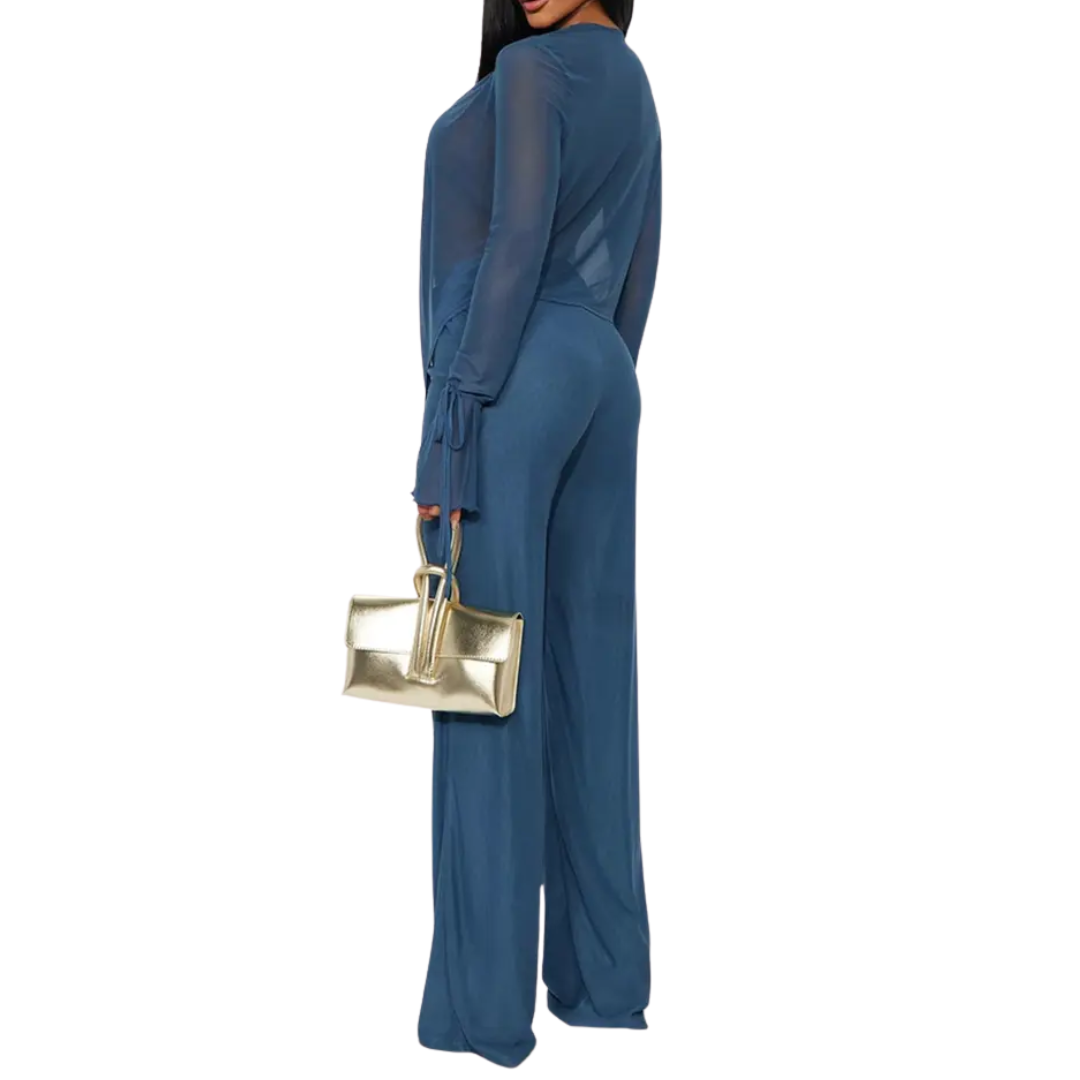 ROXELLA™ – Deep V Ruffle Bell-Bottom Set