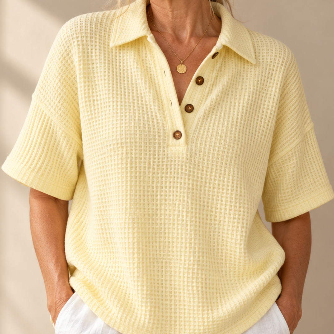 Maddison | Relaxed Waffle Polo Top