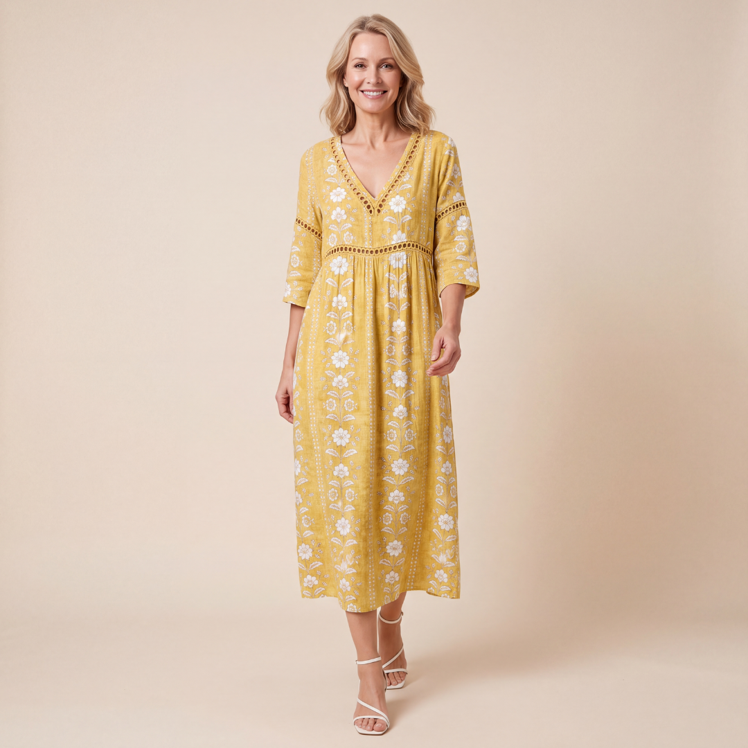 Soft Yellow Floral Midi Dress