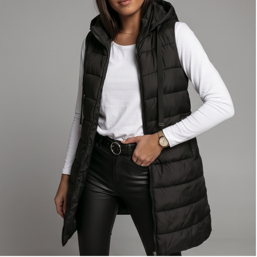 Aveline - Long Hooded Puffer Vest