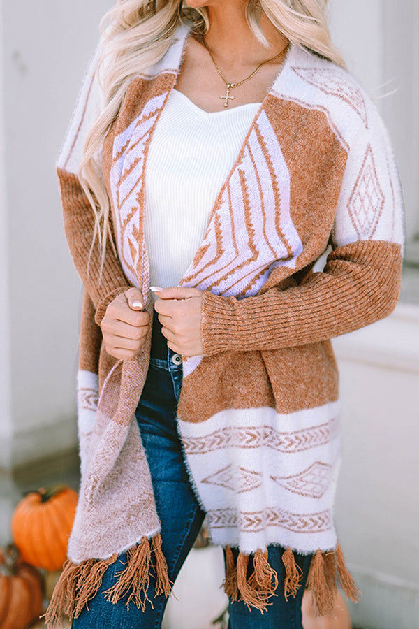 Casual slouchy fringed hem cardigan