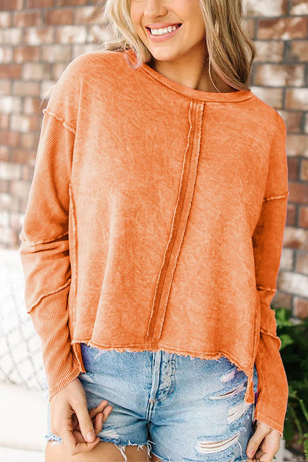CINDY | women's loose casual style raw edge long sleeve top