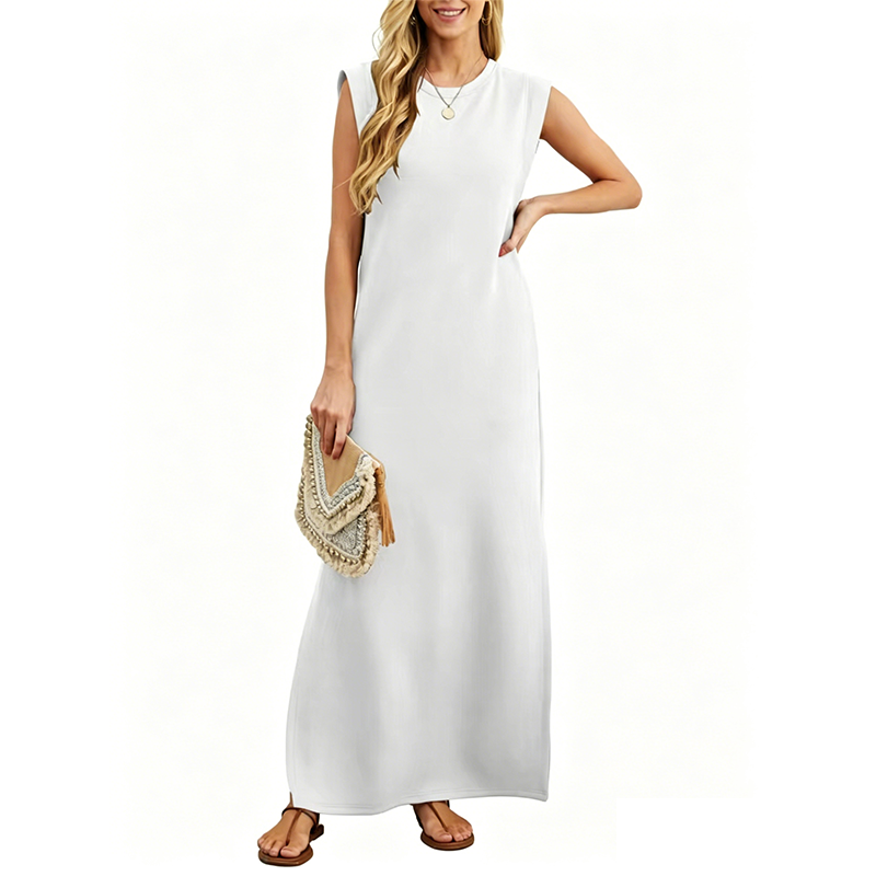 Casual Sleeveless Crew-Neck Maxi Dress