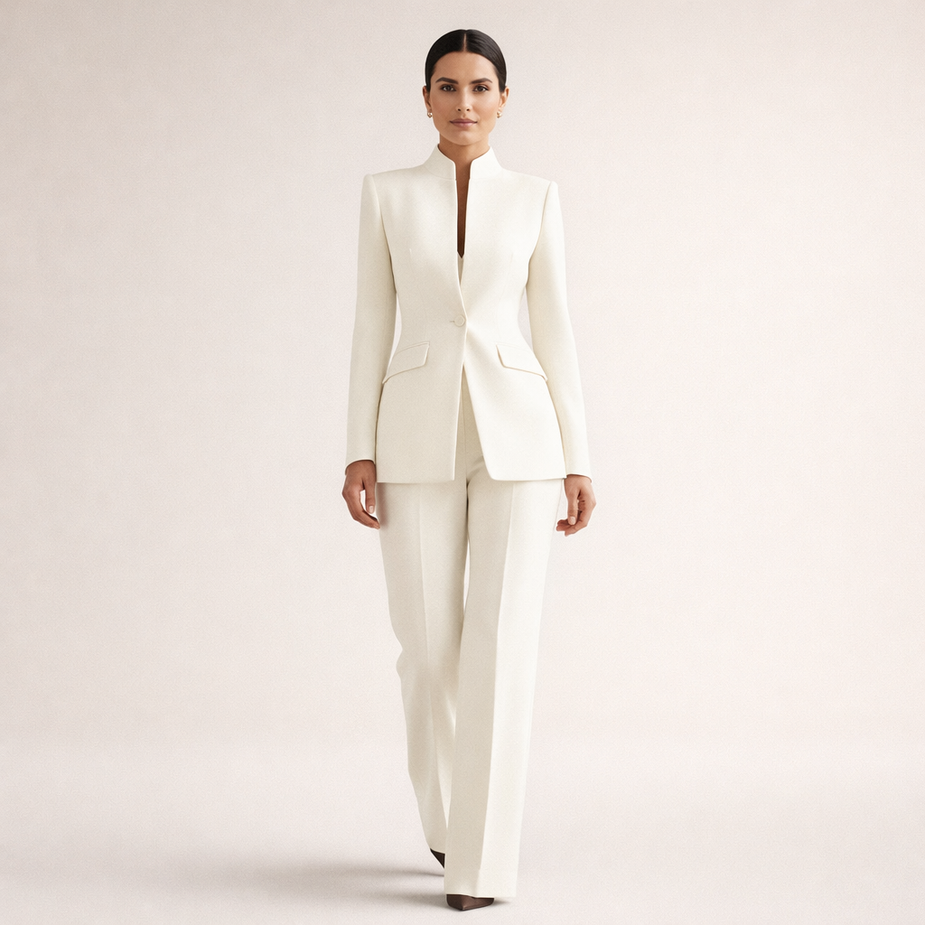 Nancy | Collarless Blazer and Straight-Leg Pants Two-Piece Set