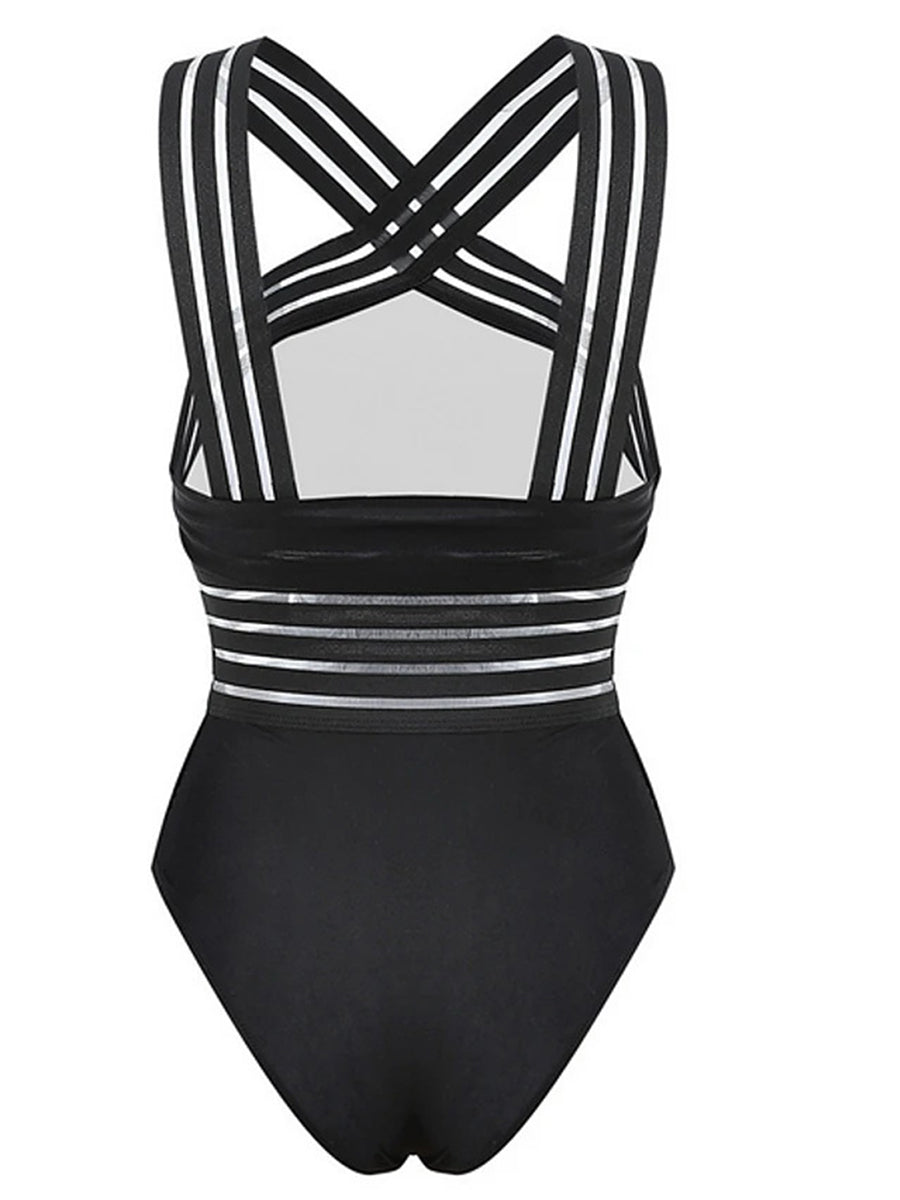 Sheer Stripe One Piece Swimsuit