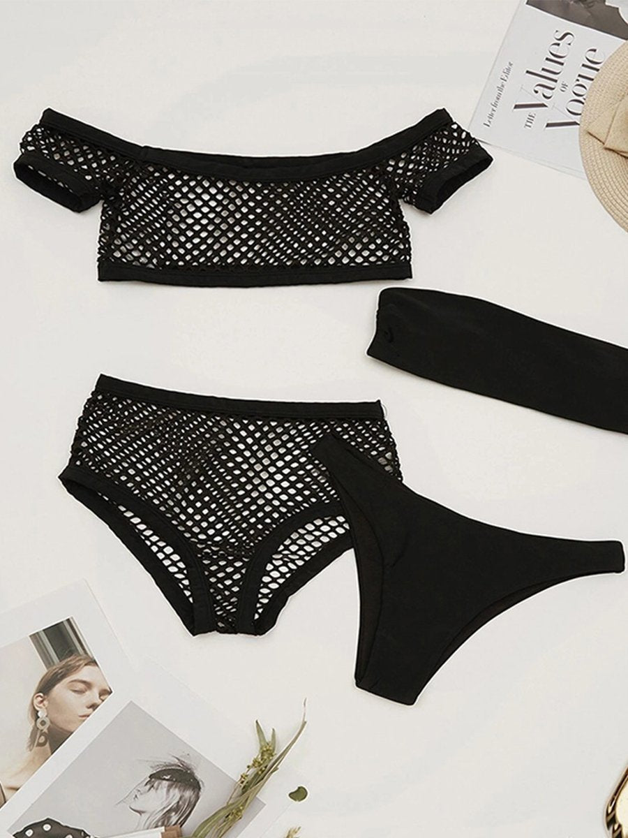 Solid Mesh 4-piece Bikini