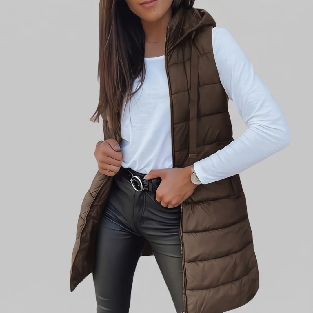 Aveline - Long Hooded Puffer Vest