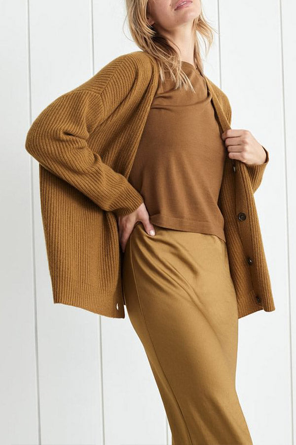 Mountain View Knit Ribbed Button Relaxed Cardigan