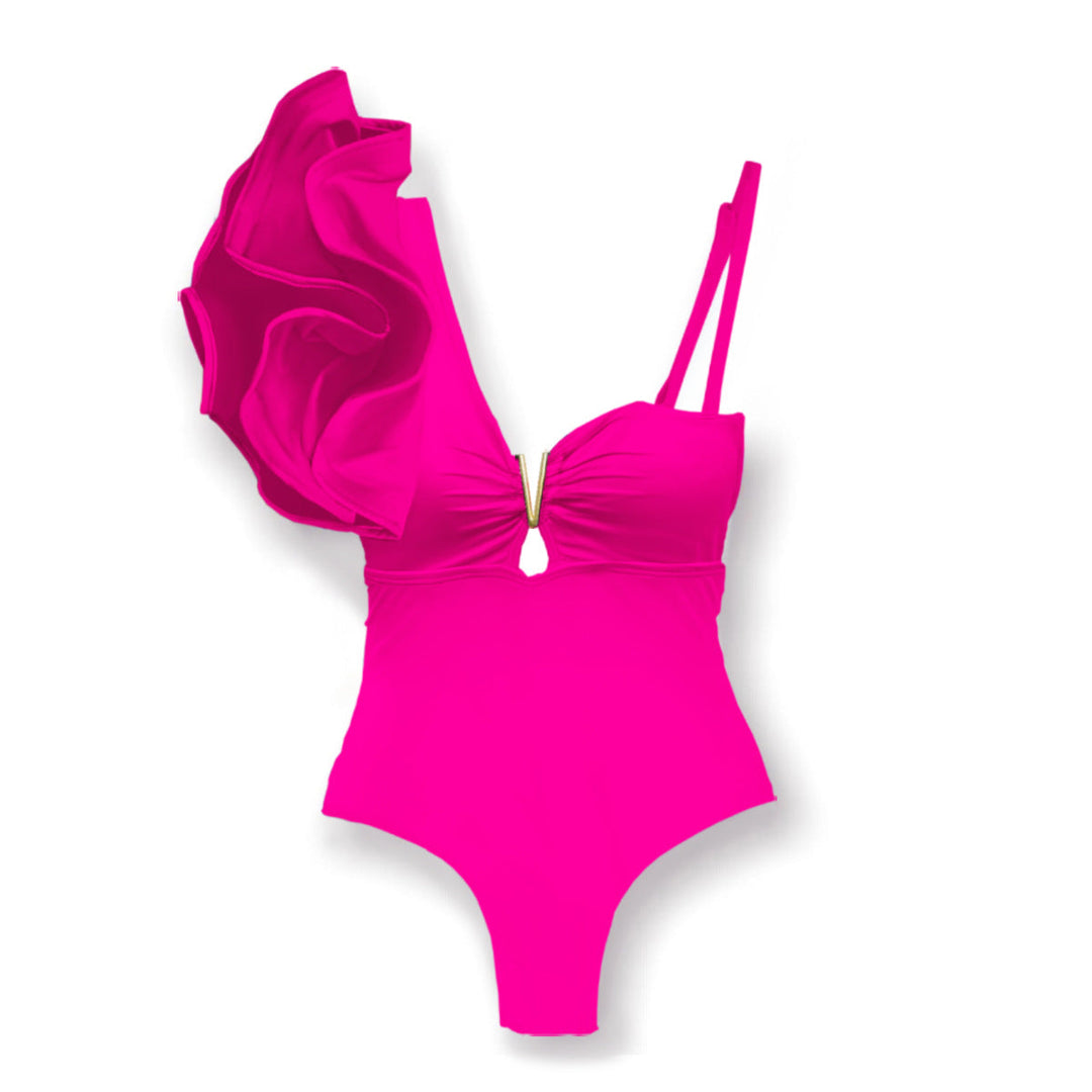 One-shoulder bodycon ruffled swimsuit