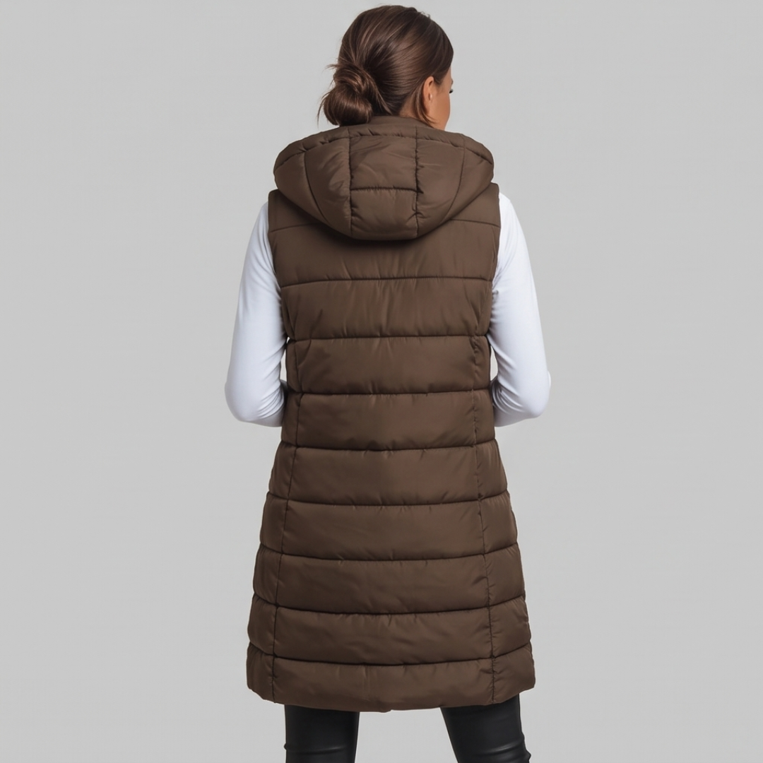 Aveline - Long Hooded Puffer Vest