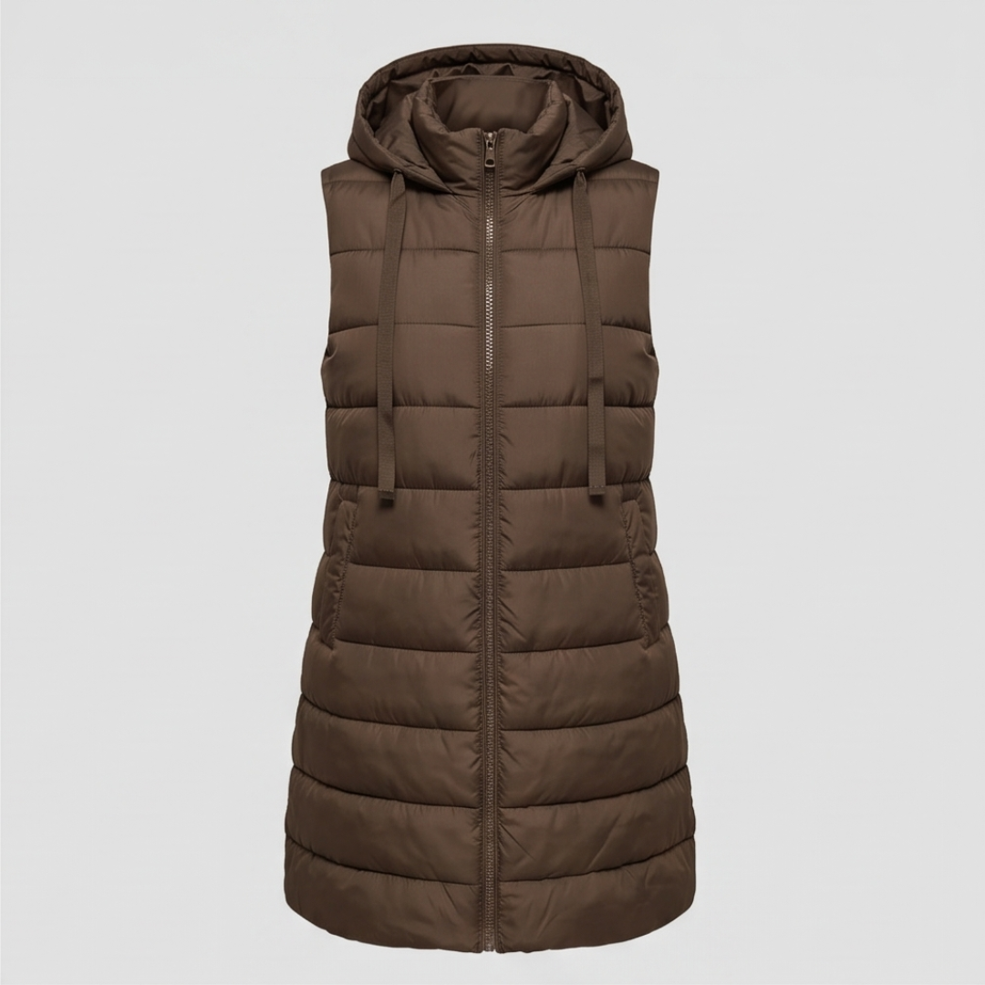 Aveline - Long Hooded Puffer Vest