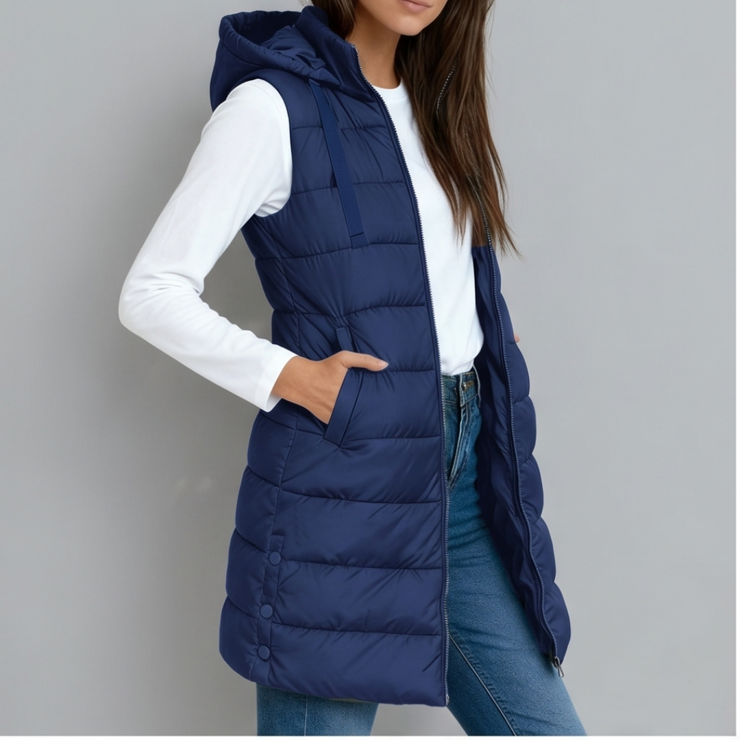 Aveline - Long Hooded Puffer Vest