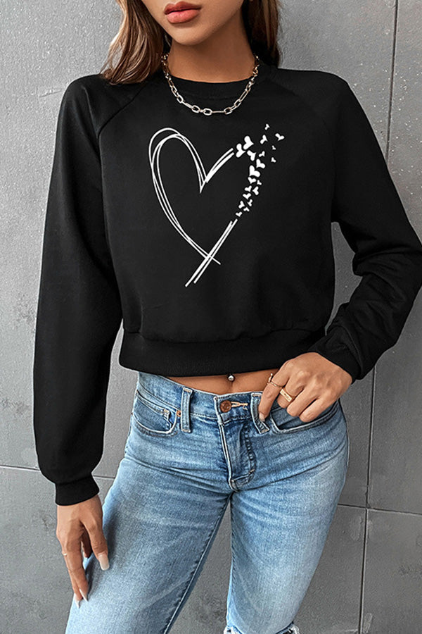 Short cropped round neck love sweatshirt