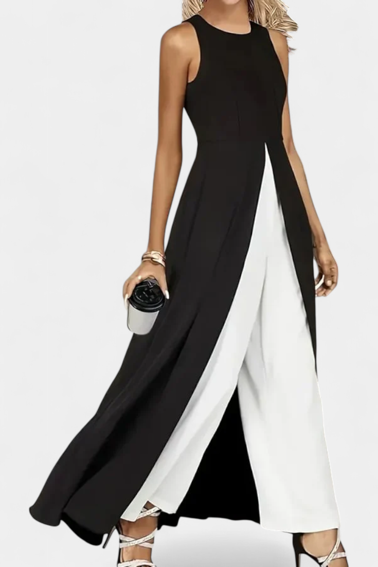 Alicia Elegant Bicolor Sleeveless Set with Wide Pants