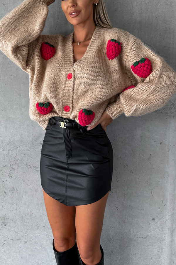 SWST | strawberry loose v-neck thick wool knitted top for women