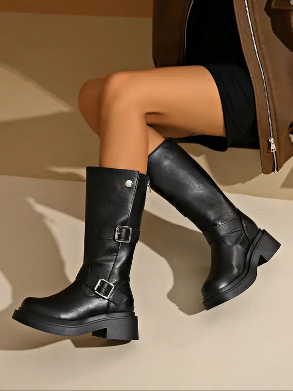 JEANT - Thick Heel Knee-High Boots Round