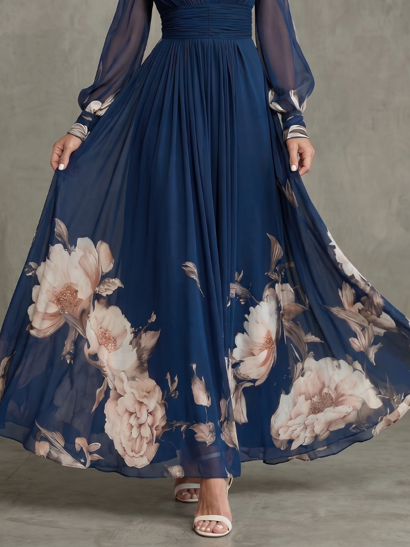 Chloe | Pleated Sheer Sleeves Maxi Dress