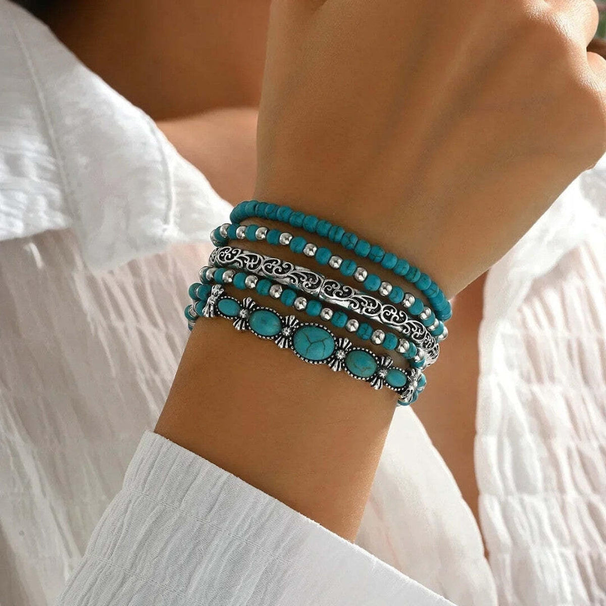 Mirella boho bracelet set with turquoise beads