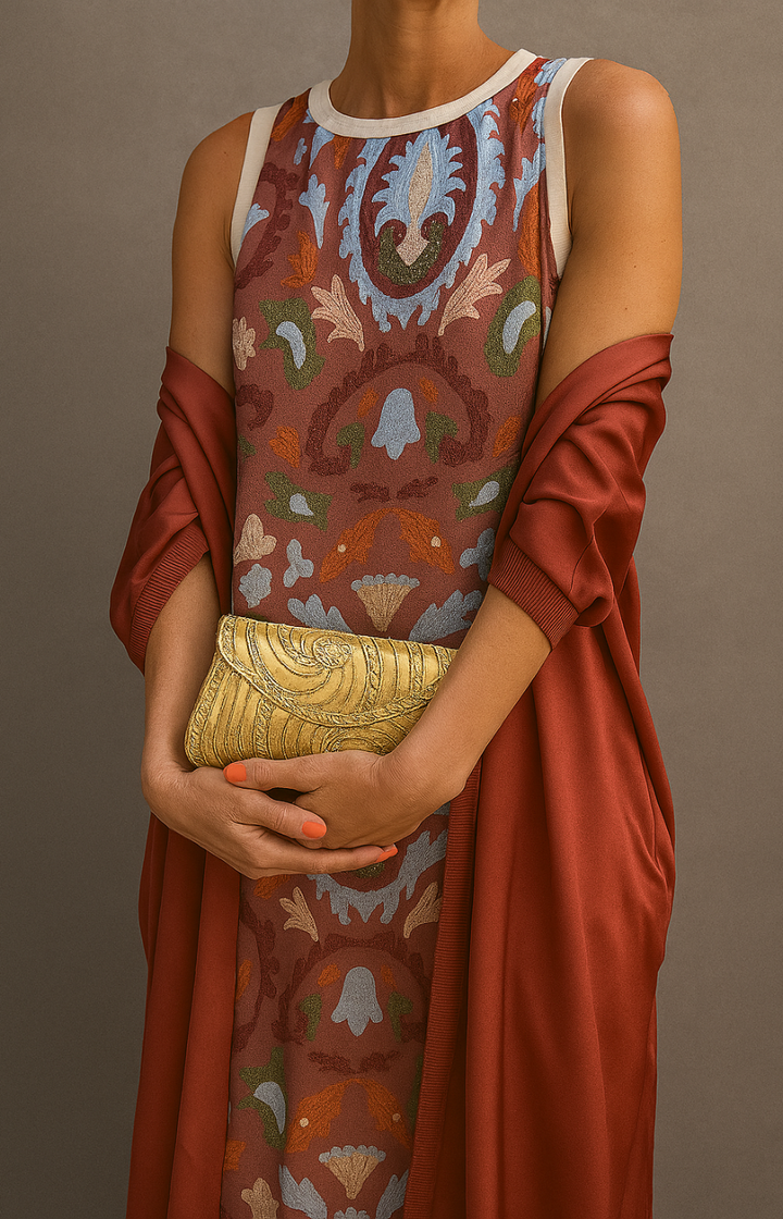Lynette | Elegant Long Dress with Coordinated Stole and Refined Line