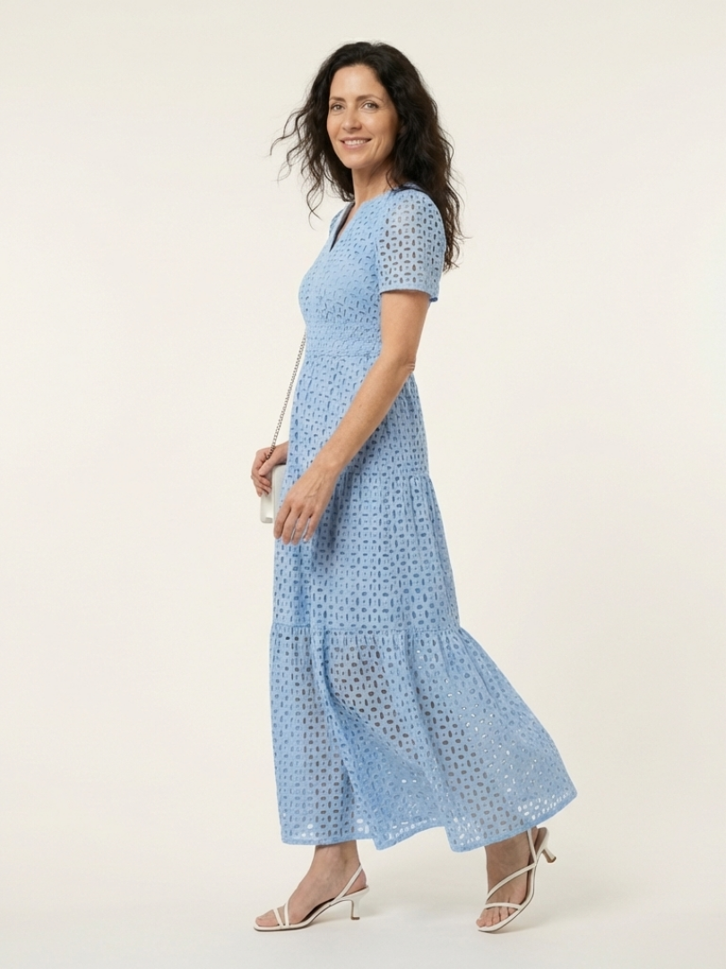 Brielle™ - V Neck Short Sleeve Tiered Midi Dress