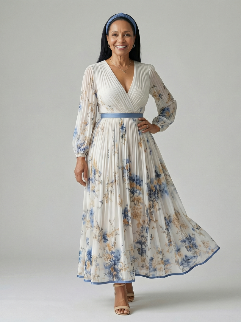 Rielle™ - Pleated Wrap Midi Dress