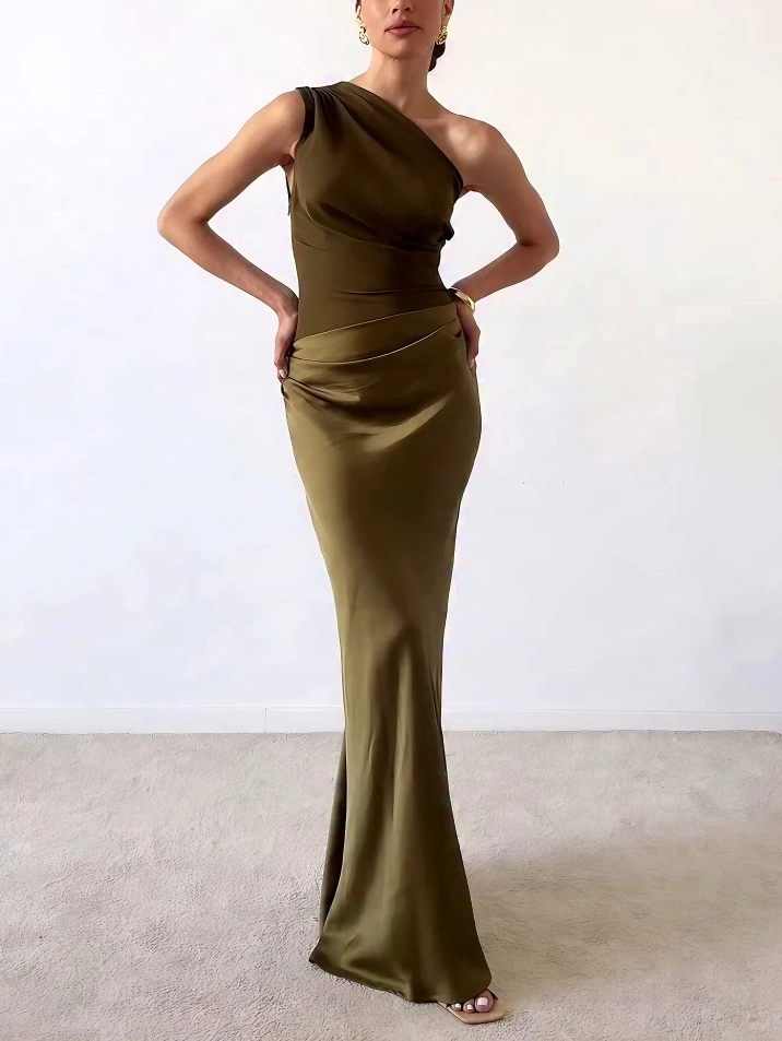 Laura | Elegant One-Shoulder Pleated Evening Maxi Dress