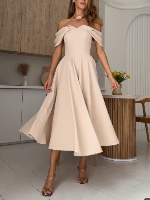 Candela | Elegant Off-Shoulder Draped Maxi Dress