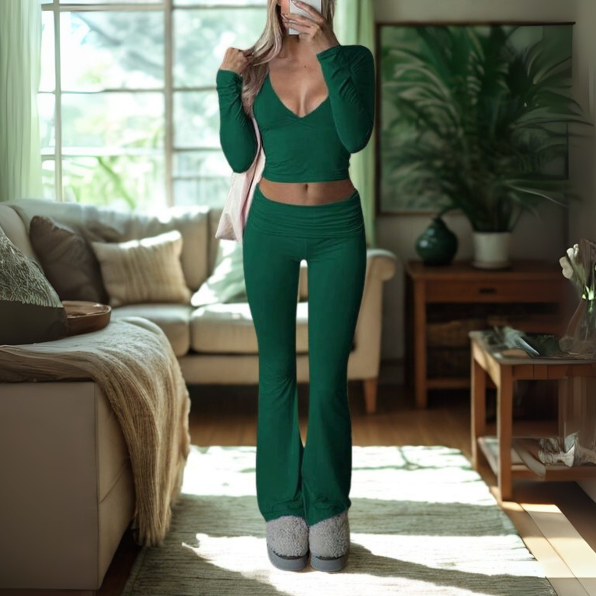 SINAT - V-Neck Long Sleeve Crop Top