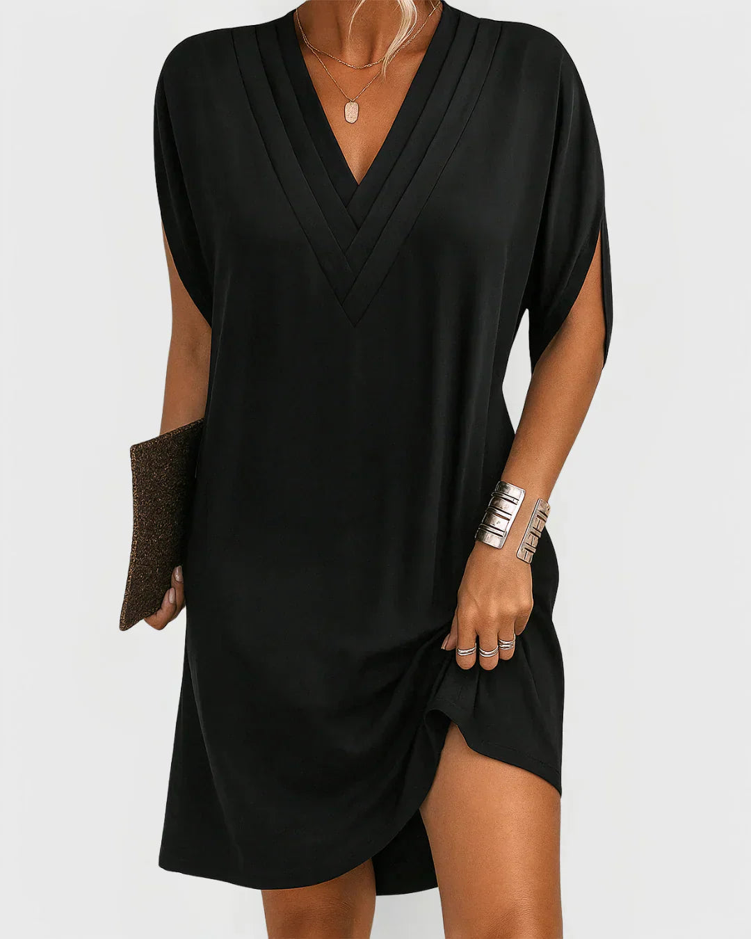 Senso | Elegant V-Neck Dolman Sleeve Midi Dress